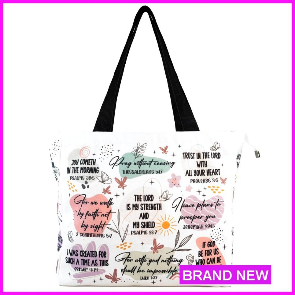Large Canvas Tote Bag with Zipper, Wide Strap, Reusable Shopping Bag